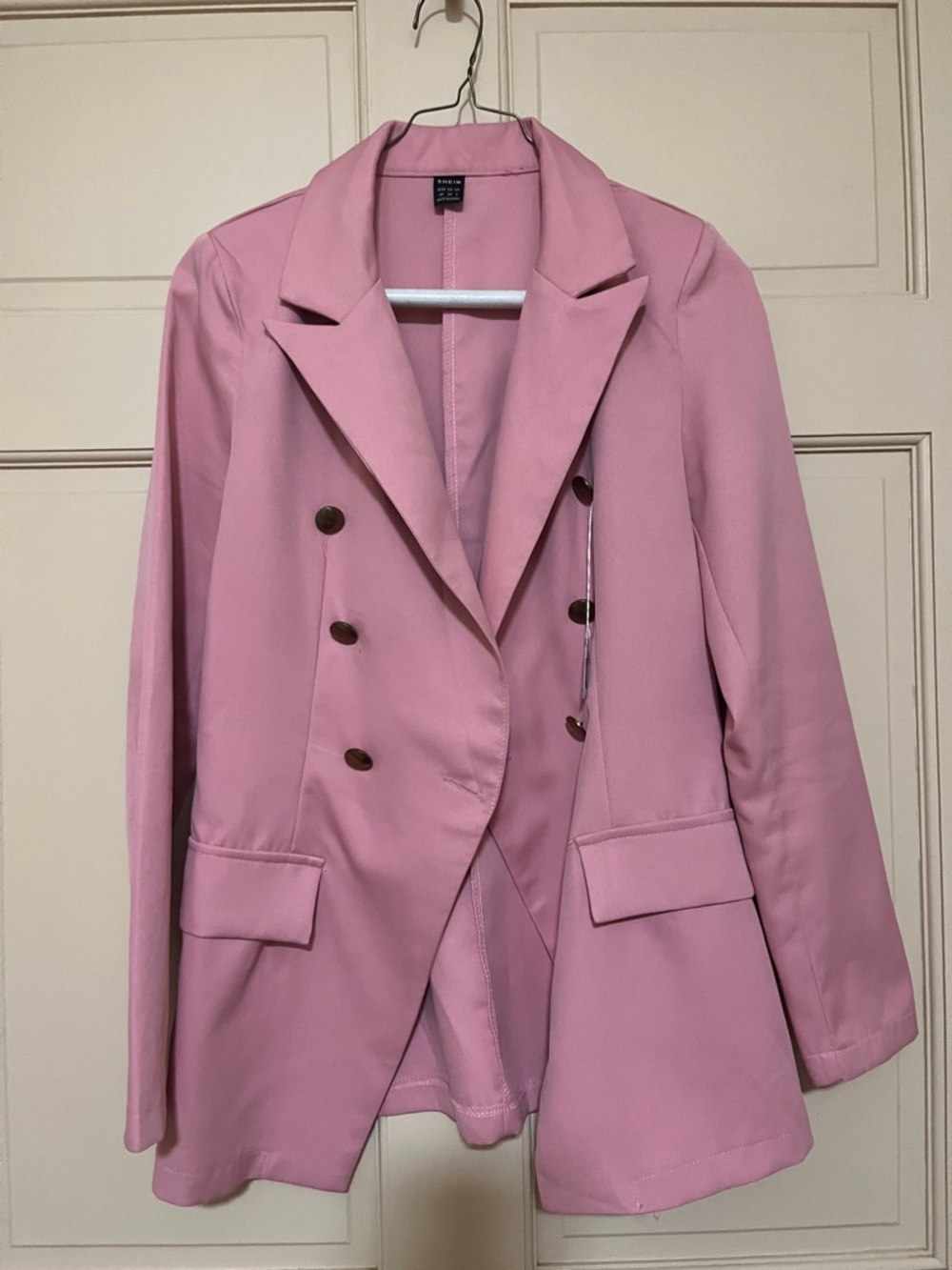 SHEIN Rose Pink Double-Breasted Blazer Jacket